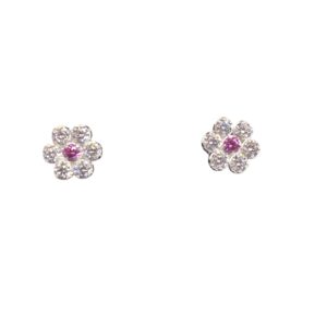 Sterling Silver 925 Daisy Stud Red Earrings
