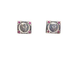 Sterling Silver 925 Red Square Coin Earrings