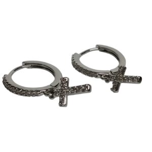 Silver Hoop Stone Earrings Cross