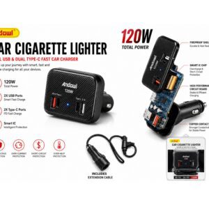 Andowl Car Cigarette Lighter 120W With Usb Charging Ports