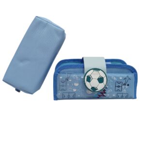 2 Zip Soccer Pencil Case Blk/Blue