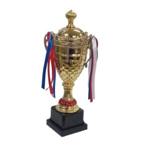 Trophy Cup And Ribbon Gold Metal 32Cm