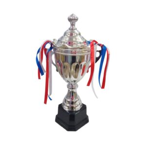 Trophy Cup And Ribbon Silver Metal 52Cm