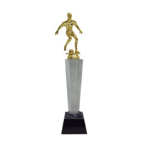Metal/Glass Soccer Player + Ball Trophy On Base