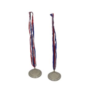 Silver Metal Medal Blue/Red String