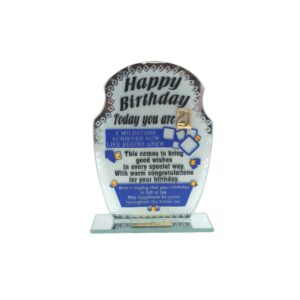 21St Glass Plaque Happy Birthday 14.7X20.5Cm