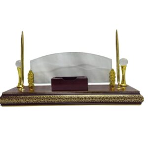 White Wood Base With Glass Desk Pen Holder Set