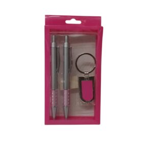 Double Pen W/Keyring Set Pink