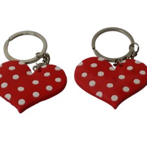 Keyring Heart Shape Rd/Wt Dots