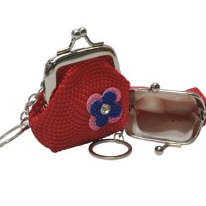Keyring Purse Red/Flower 6.5X5.5Cm