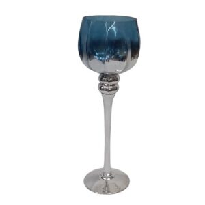 Silver Stem Blue Top Candle (Glass)