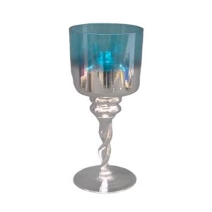 Silver/Blue Twisted Stem Candle Holder 35Cm