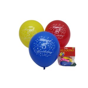 Balloons Assorted Colours Helium 12Pc (Happy 5Th Birthday)